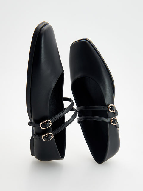 Reserved Women's Black Leather Ballet Flats With Square Toe | Reserved In Lebanon