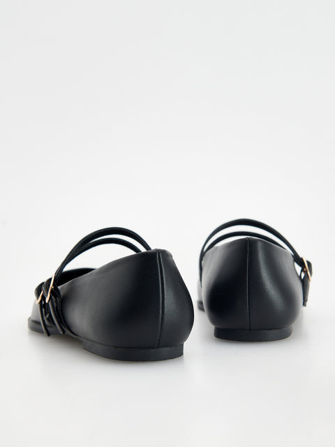 Reserved Women's Black Leather Ballet Flats With Square Toe | Reserved In Lebanon