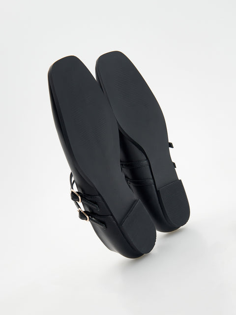 Reserved Women's Black Leather Ballet Flats With Square Toe | Reserved In Lebanon