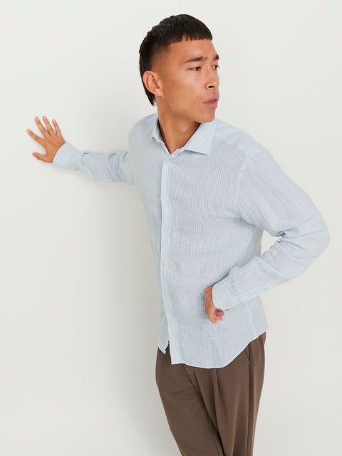 Jack & Jones Men's Chambray Blue Stripe Linen Shirt | Jack & Jones In Lebanon