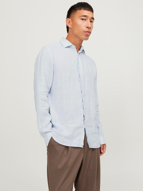 Jack & Jones Men's Chambray Blue Stripe Linen Shirt | Jack & Jones In Lebanon