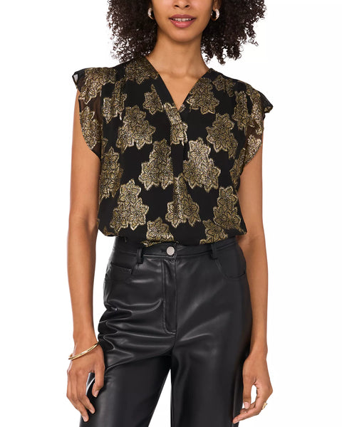 Vince Camuto Women's Black V Neck Flutter Sleeve Blouse |  Vince Camuto in Lebanon