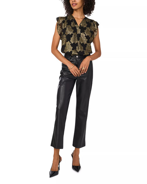 Vince Camuto Women's Black V Neck Flutter Sleeve Blouse |  Vince Camuto in Lebanon