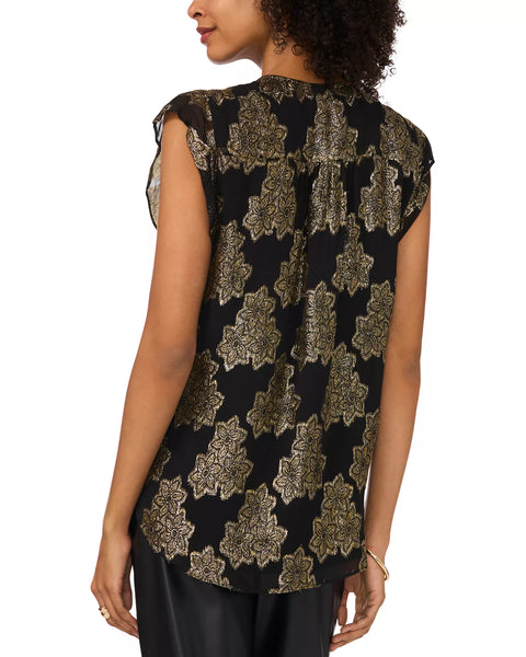 Vince Camuto Women's Black V Neck Flutter Sleeve Blouse |  Vince Camuto in Lebanon