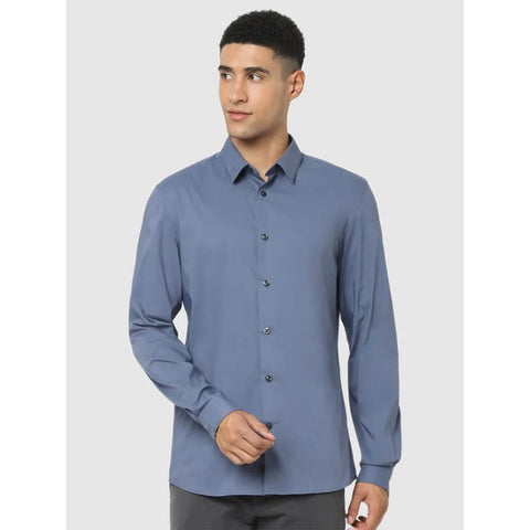 Celio Men’s Dark Blue Regular Fit Solid Cotton-Blend  Long Sleeve Shirt |Celio In Lebanon