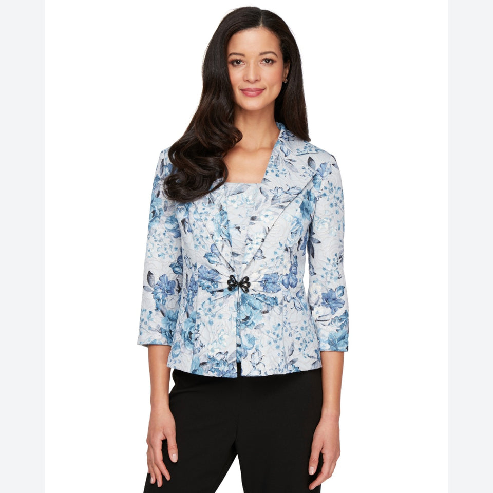 Alex Evenings Women's Blue Layered Printed Blazer