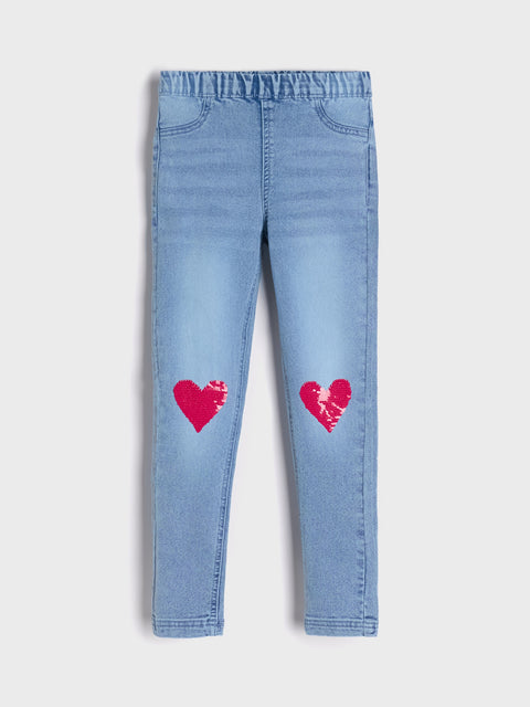 Sinsay Baby Girl's Blue With Sequin Heart Embroidery Jeans | Sinsay In Lebanon