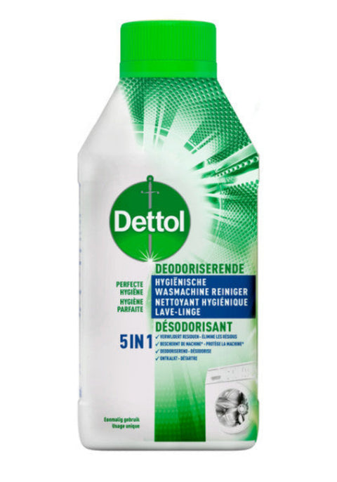 Dettol laundry detergent bottle with green cap on a white background