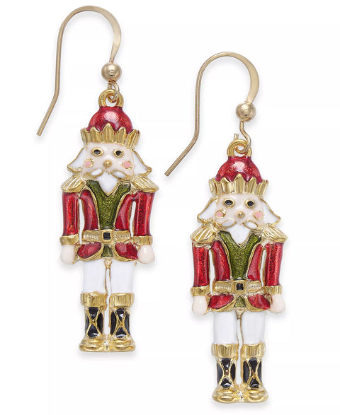 Holiday Lane Women's Gold-Tone Epoxy Nutcracker Drop Earrings | Holiday Lane In Lebanon