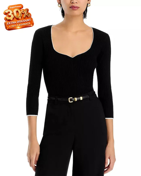 Tahari Women's Black Three Quarter Sleeve Sweetheart Neck Top |Tahari In Lebanon