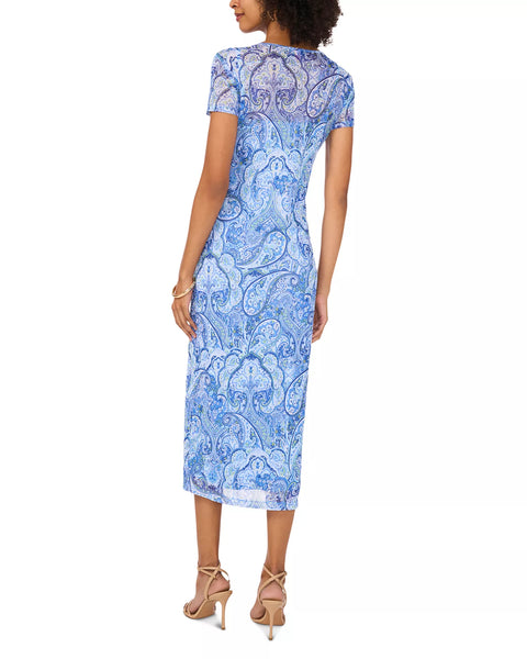 Vince Camuto Women's Canal Blue Short Sleeve Mesh Midi Transparent Dress  | Vince Camuto in Lebanon