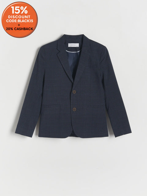 Reserved Boy's Navy Elegant Checked Blazer | Reserved In Lebanon