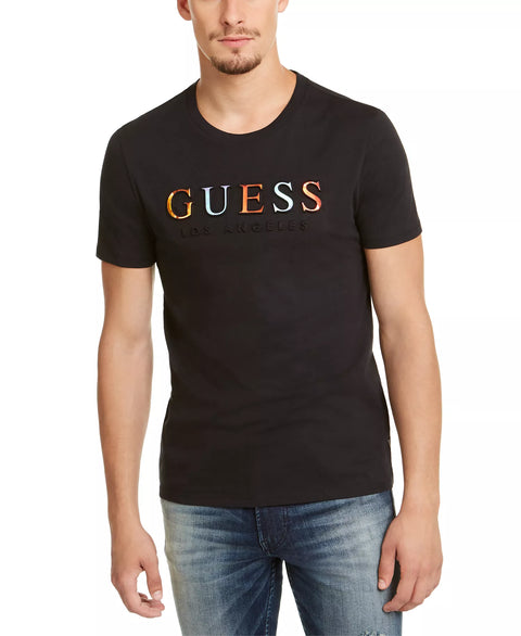 Guess Men's Black Embossed Logo T-Shirt | Guess In Lebanon