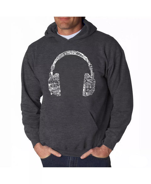 Dark gray hoodie with white headphones design on a white background