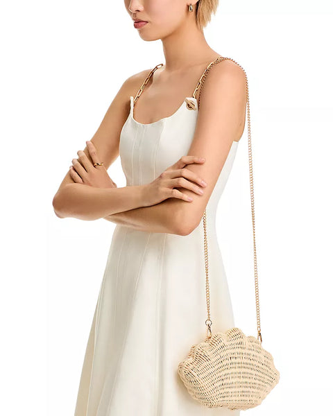 AQUA Women's Beige Shell Wicker Shoulder Bag | AQUA In Lebanon