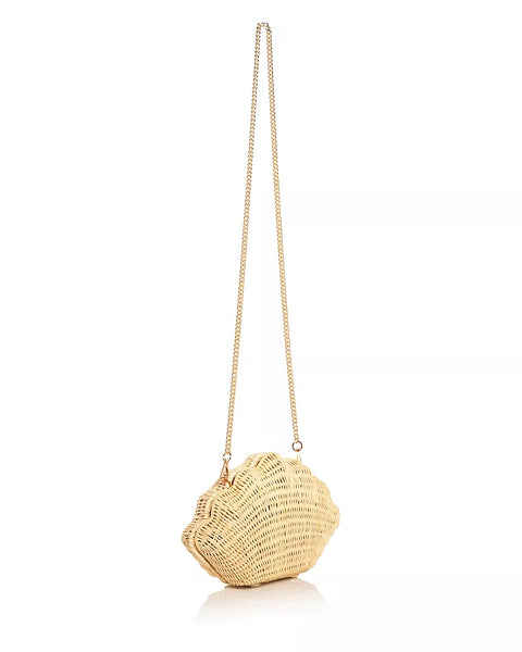 AQUA Women's Beige Shell Wicker Shoulder Bag | AQUA In Lebanon