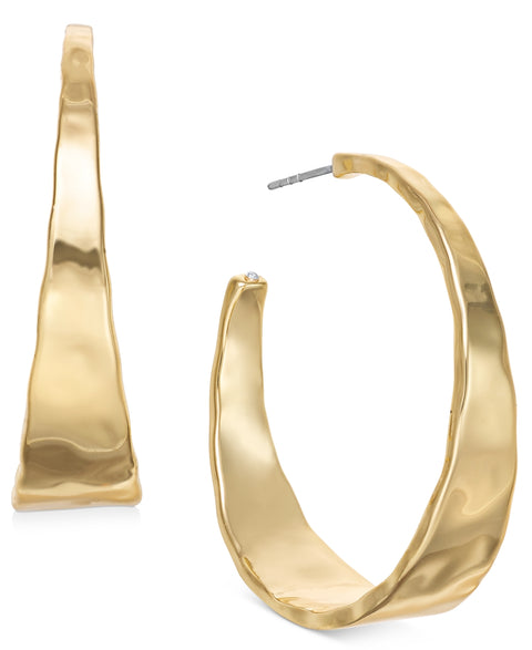 Style & CO Women's Gold Hammered Metal Medium Hoop Earrings| Style & CO In Lebanon