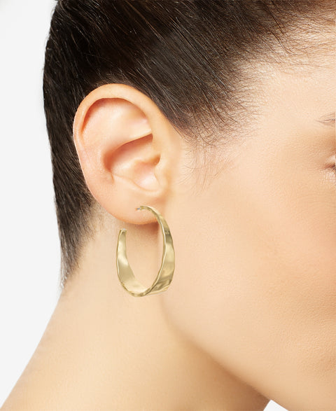 Style & CO Women's Gold Hammered Metal Medium Hoop Earrings| Style & CO In Lebanon