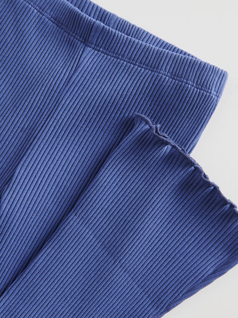 Close-up of blue ribbed fabric on a light gray background
