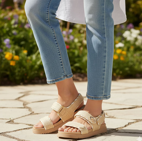 A New Day Women's Tan Tilly Raffia Platform Footbed Sandals | A New Day In Lebanon