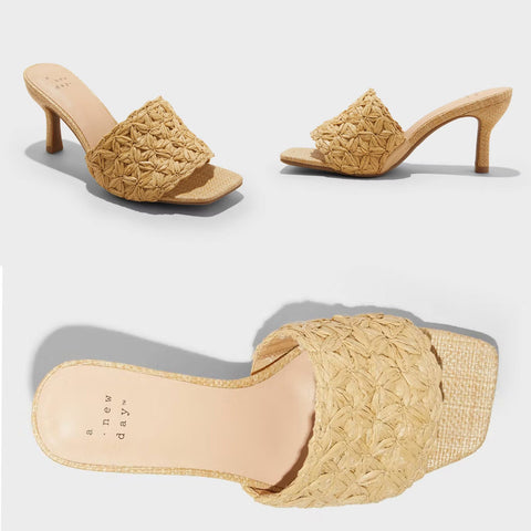 A New Day Women's Beige Ayla Raffia Slide Heels |A New Day In Lebanon