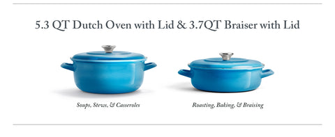 Merten & Storck Azure Blue Dutch Oven & Braiser 2-Piece Cast Iron Set | Merten & Storck In Lebanon