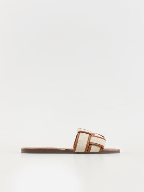 Reserved Women's Beige Fabric Straps Slide Sandals | Reserved In Lebanon