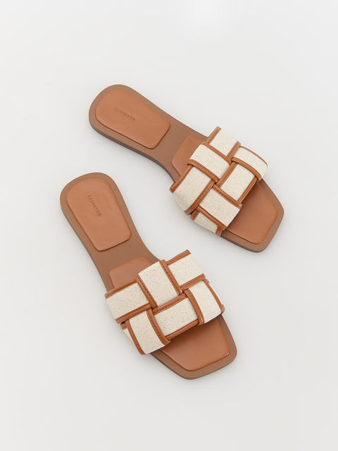 Reserved Women's Beige Fabric Straps Slide Sandals | Reserved In Lebanon