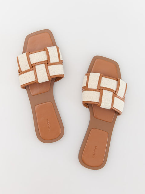 Reserved Women's Beige Fabric Straps Slide Sandals | Reserved In Lebanon