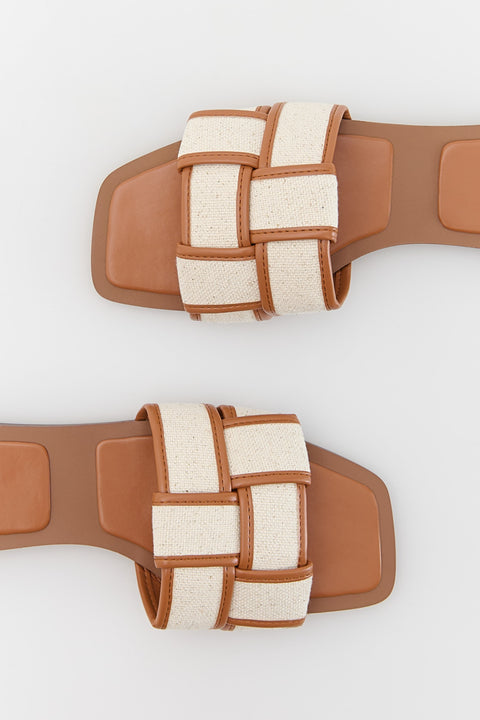 Reserved Women's Beige Fabric Straps Slide Sandals | Reserved In Lebanon