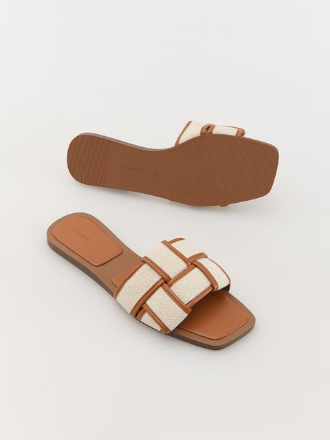 Reserved Women's Beige Fabric Straps Slide Sandals | Reserved In Lebanon