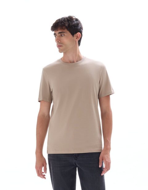 Celio Men’s Sand Round-Neck Cotton T-shirt|Celio In Lebanon
