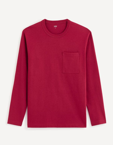 Celio Men's Dark Red Round Neck Long-Sleeve Blouse | Celio In Lebanon