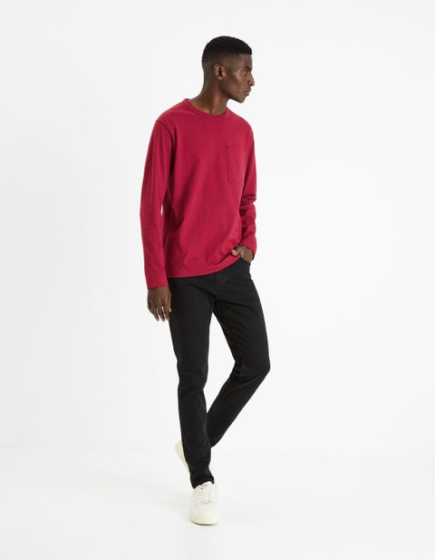 Celio Men's Dark Red Round Neck Long-Sleeve Blouse | Celio In Lebanon