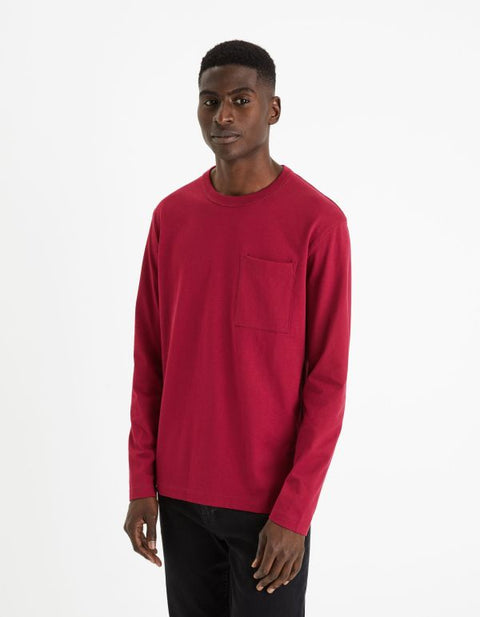 Celio Men's Dark Red Round Neck Long-Sleeve Blouse | Celio In Lebanon