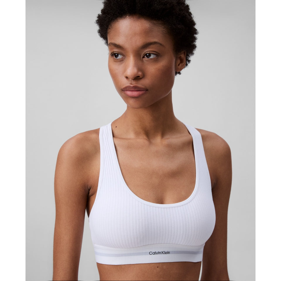 Calvin Klein Women's White Modal Stretch Rib Lightly Lined Sports Bra
