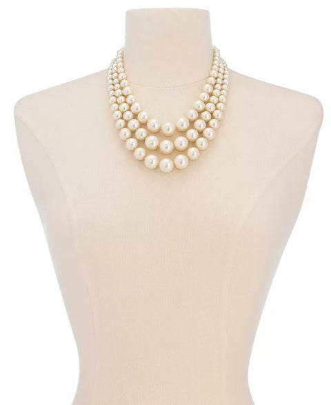 Charter Club Women's White Imitation Pearl Three-Row Collar Necklace | Charter Club In Lebanon