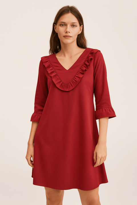 Mango Women's Burgundy Long-Sleeve Dress| Mango in Lebanon