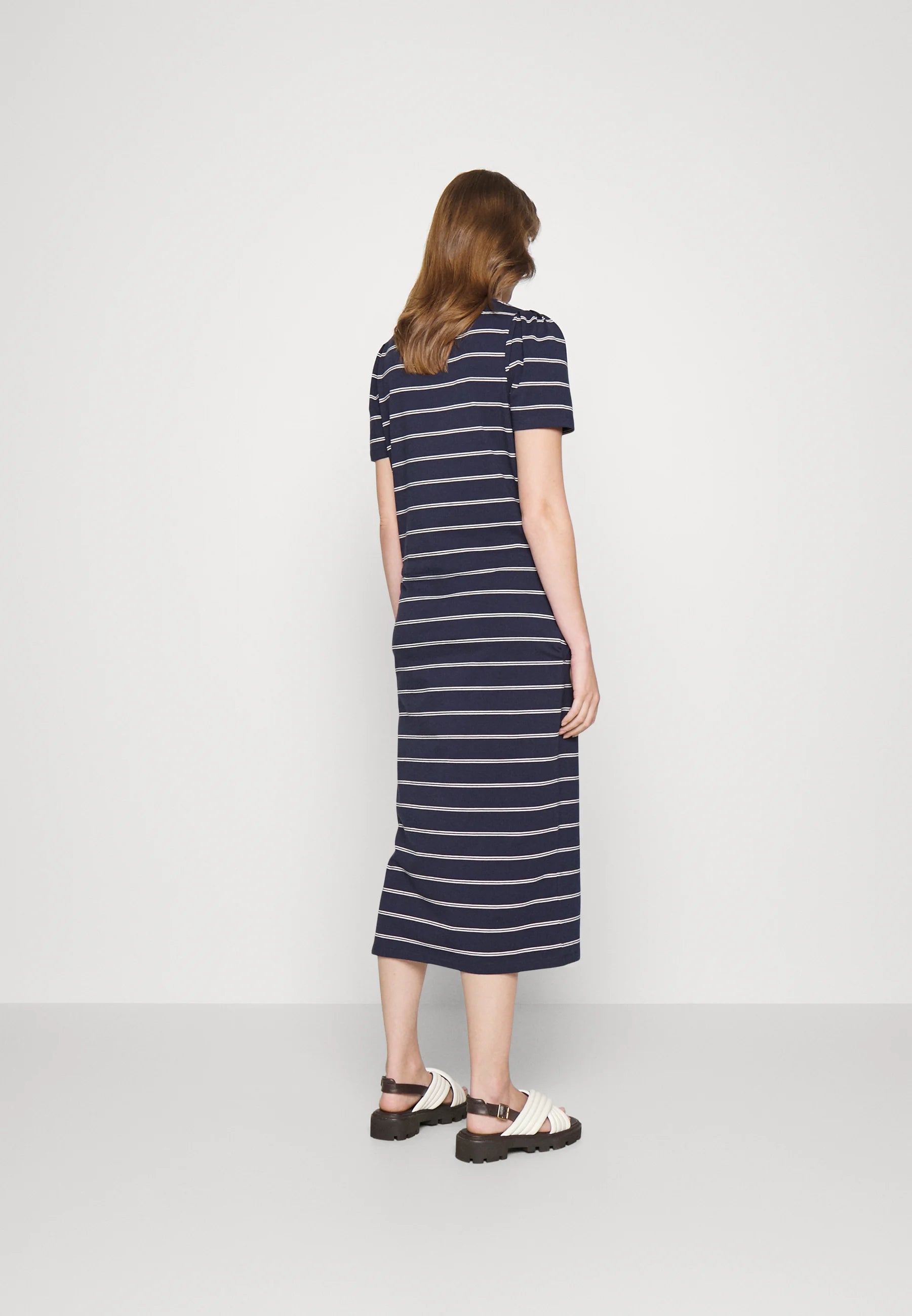 Barbour Women's Navy Blue  Spurrey Stripe Jersey Midi Dress UDGF7 FE236(shr)