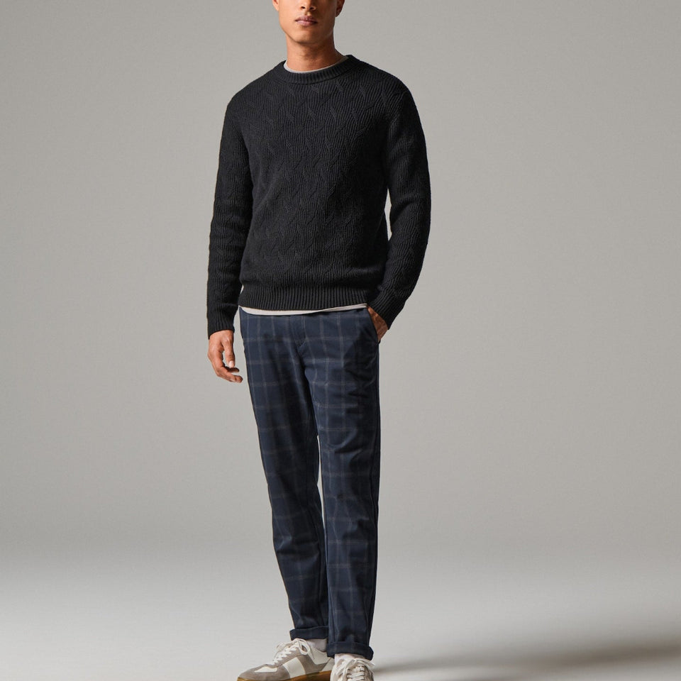 Sinsay Men's Dark Navy Plaid Slim Fit Trousers