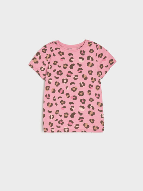 Sinsay Girl's Pink Animal Print Short Sleeve T-Shirt | Sinsay In Lebanon