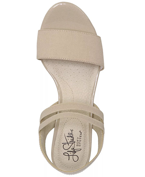 Life Stride Women's Beige Yolo Ankle Strap Wedge Sandals | Life Stride In Lebanon