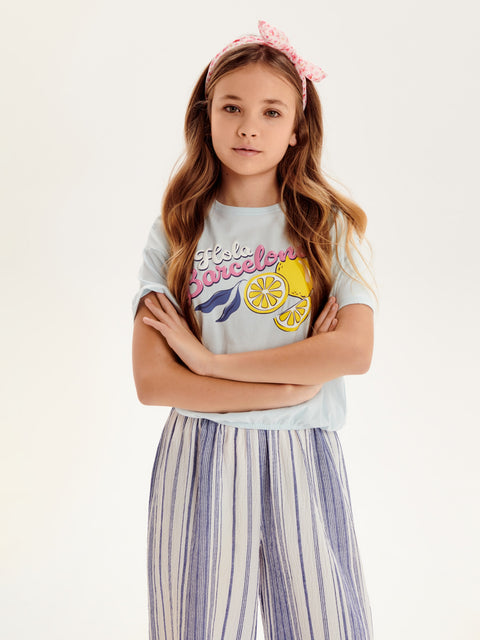 Sinsay Girl's White & Dark Blue Wide Leg Pants | Sinsay In Lebanon