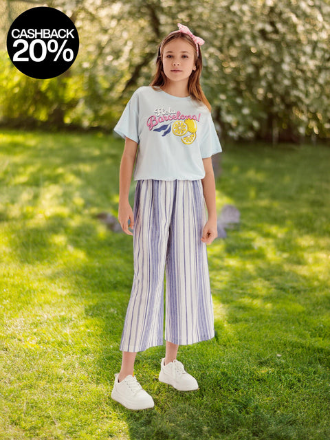 Sinsay Girl's White & Dark Blue Wide Leg Pants | Sinsay In Lebanon