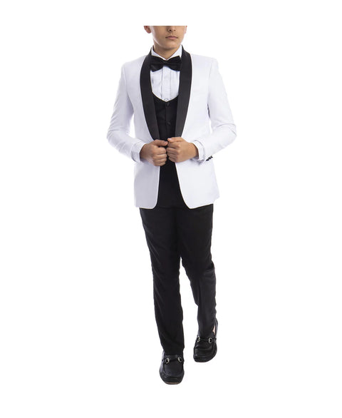 Perry Ellis Boy's White 5-Piece Slim Fit Shawl Tuxedo Set | Perry Ellis In Lebanon