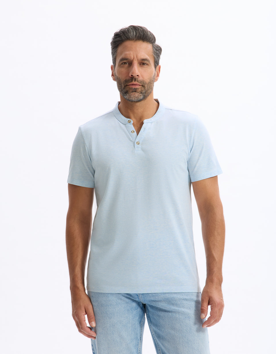 Celio Men’s Light Blue Henley Neck Cotton Blend T-Shirt |Celio In Lebanon