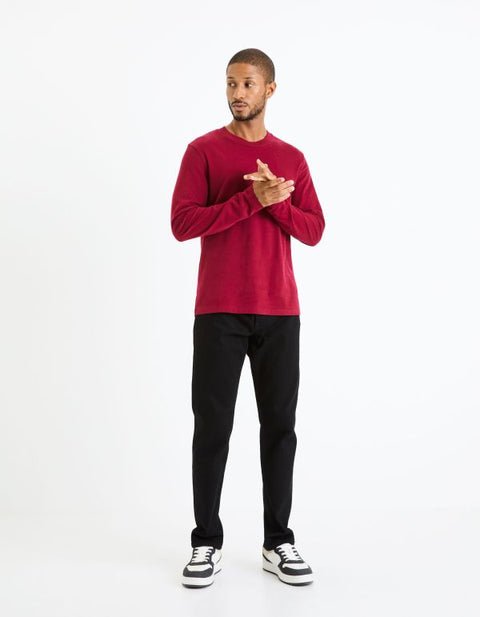 Celio Men’s Burgundy Long Sleeve Crew Neck Blouse|Celio In Lebanon