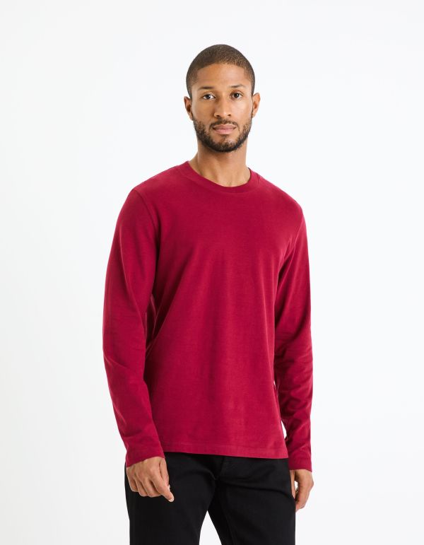 Celio Men’s Burgundy Long Sleeve Crew Neck Blouse|Celio In Lebanon