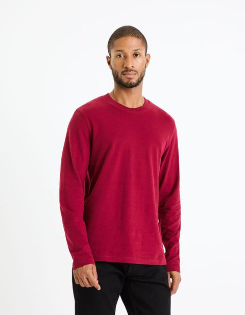 Celio Men’s Burgundy Long Sleeve Crew Neck Blouse|Celio In Lebanon