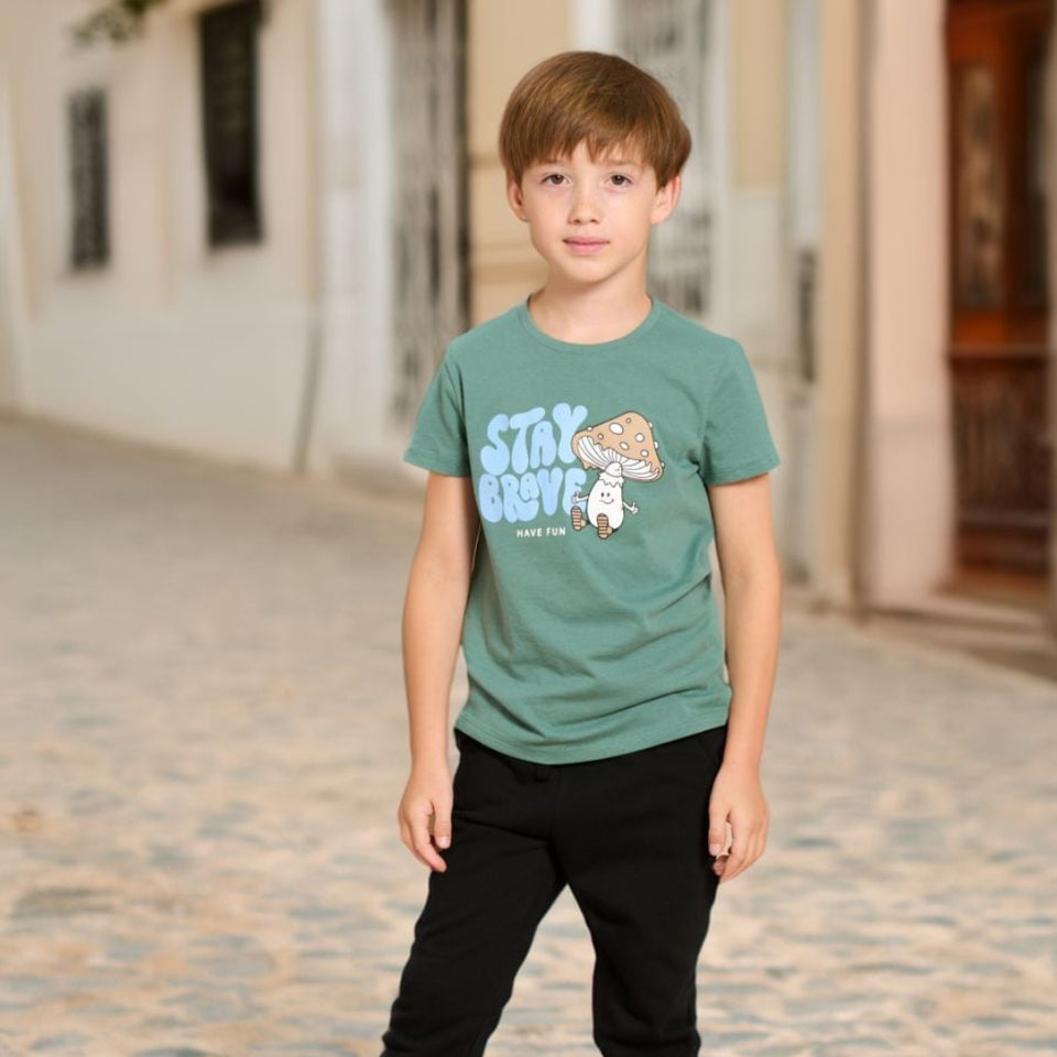Sinsay Boy's Dusty Green Stay Brave Print T-Shirt